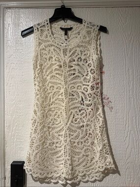 BCBGMaxAzria Cream Crochet Lace Sleeveless Tunic